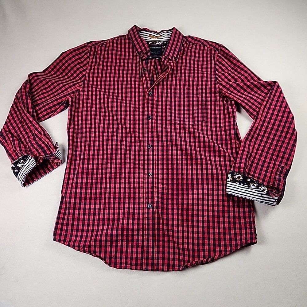 Ricky Singh Denim & Flower Men Red Check Long Sleeve Cotton Medium Button Shirt